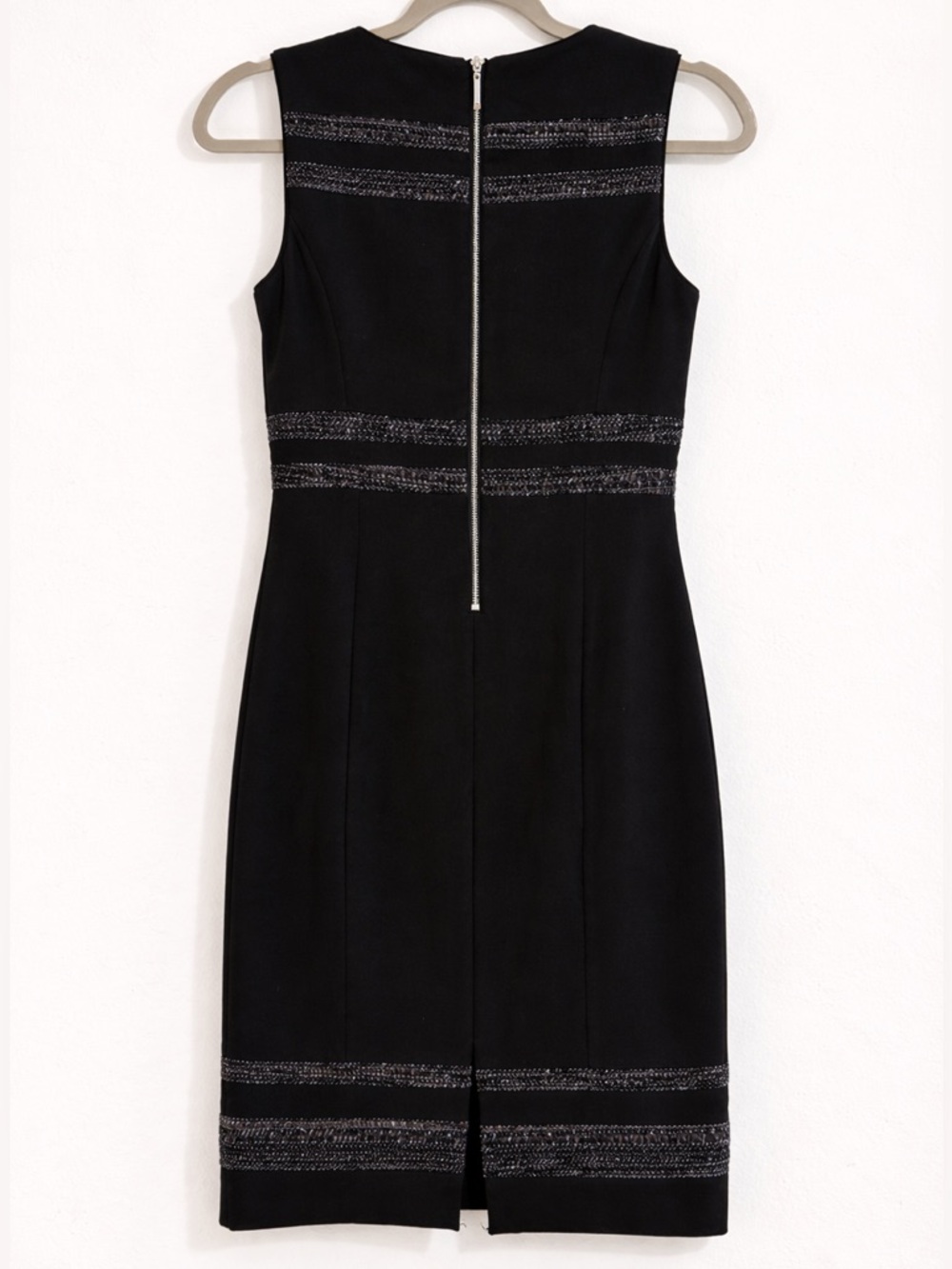 White House Black Market Sleeveless Black Tweed-Trim Sheath Dress - Picture 2 of 3